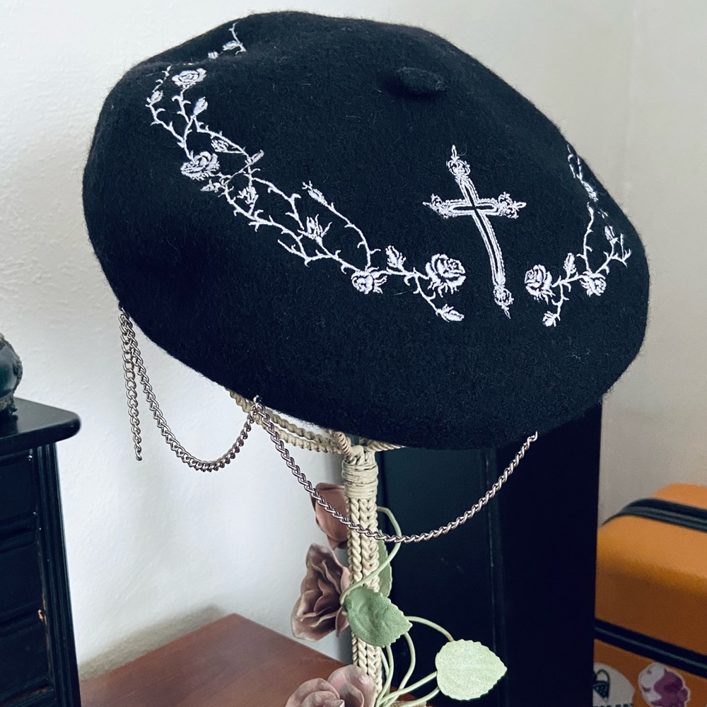Dolls Kill Widow Embroidered Beret